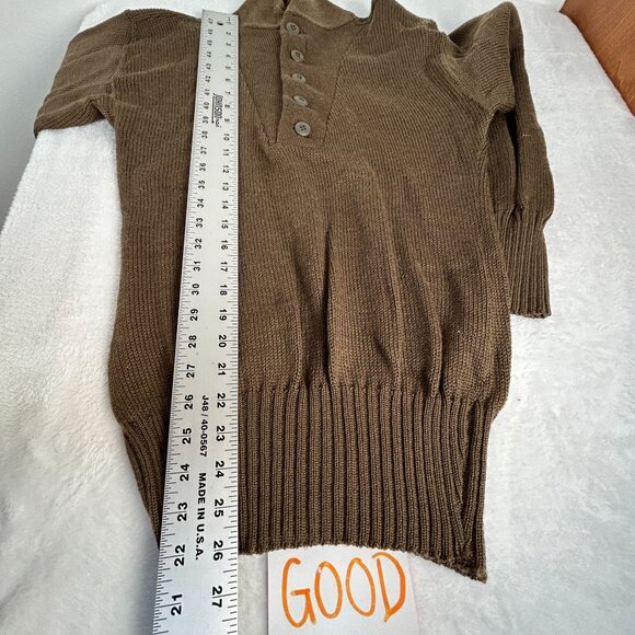 Vintage US Army Mens 5 Button High Neck Wool Sweater Henley Brown Size 38-40 - Picture 7 of 7